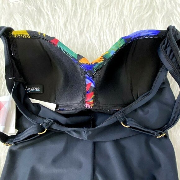 Maxine of Hollywood Women's size 8 Front Shirred One Piece Swimsuit Black Floral - Picture 7 of 12